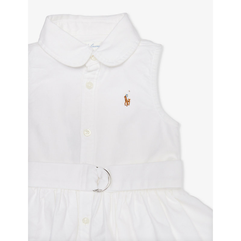 Shop Polo Ralph Lauren Girls White Kids Baby Girl Logo-embroidered Sleeveless Cotton Dress And Bloomers S