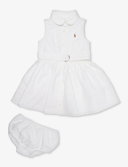 POLO RALPH LAUREN: Baby Girl logo-embroidered sleeveless cotton dress and bloomers set