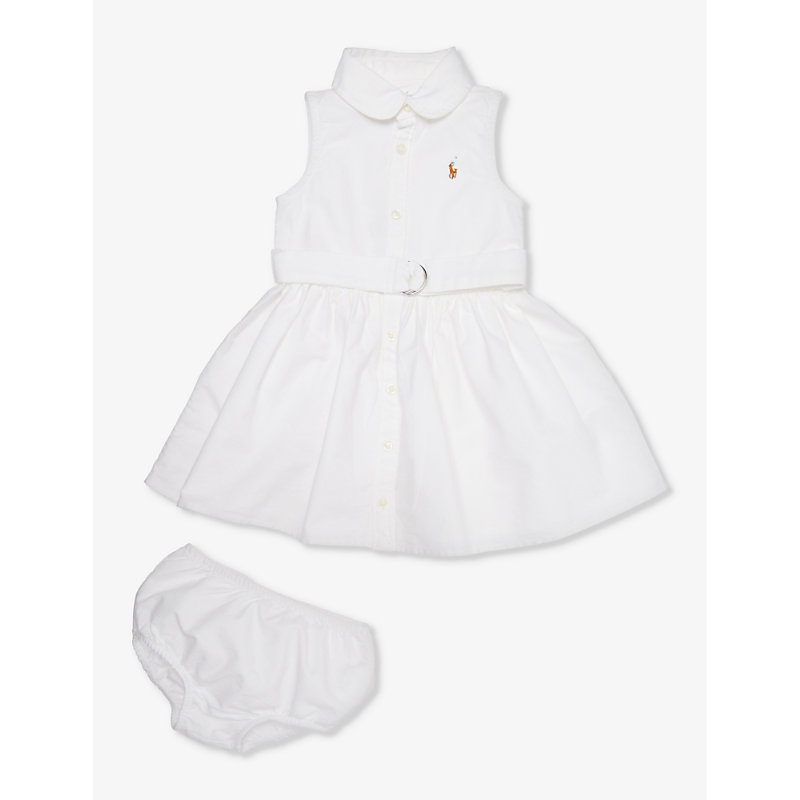 Shop Polo Ralph Lauren Girls White Kids Baby Girl Logo-embroidered Sleeveless Cotton Dress And Bloomers S