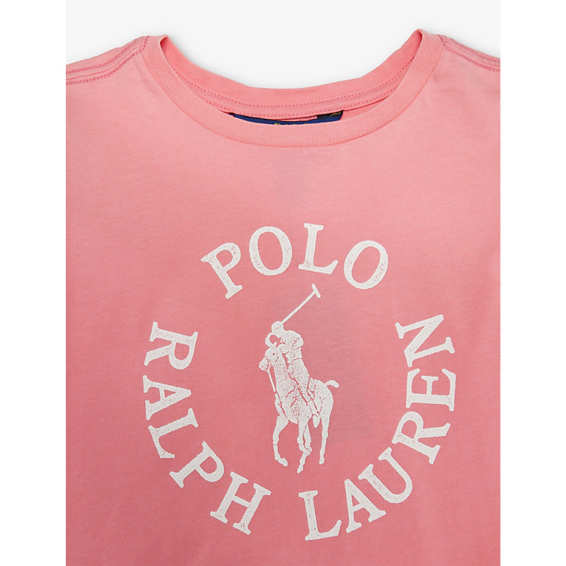 Shop Polo Ralph Lauren Girls Pink Kids Girls' Logo Text-print Cotton-jersey T-shirt