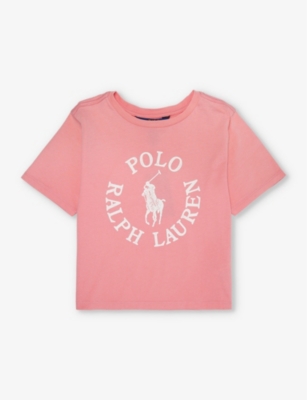 Shop Polo Ralph Lauren Girls Pink Kids Girls' Logo Text-print Cotton-jersey T-shirt