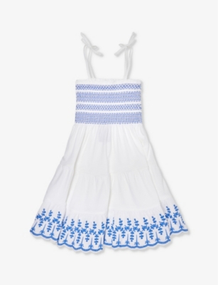 Shop Polo Ralph Lauren Girls White Kids Girls' Embroidered-trim Cotton-jersey Dress