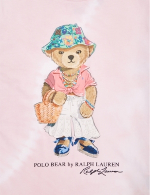 Shop Polo Ralph Lauren Girls Pink Kids Girls' Polo-bear Short-sleeve Cotton-jersey T-shirt