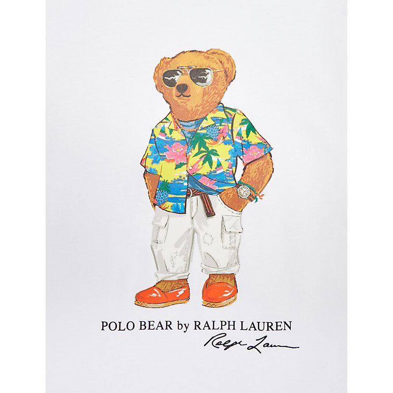 Shop Polo Ralph Lauren Boys White Kids Boys' Polo Bear Short-sleeve Cotton-jersey T-shirt
