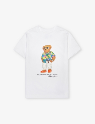 Shop Polo Ralph Lauren Boys White Kids Boys' Polo Bear Short-sleeve Cotton-jersey T-shirt