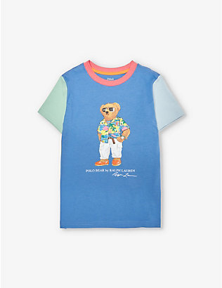POLO RALPH LAUREN: Boy's Polo Bear colour-block cotton-jersey T-shirt