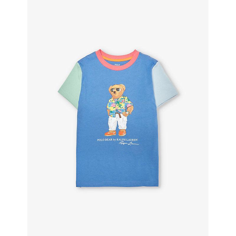 Shop Polo Ralph Lauren Boys Multi Kids Boy's Polo Bear Colour-block Cotton-jersey T-shirt