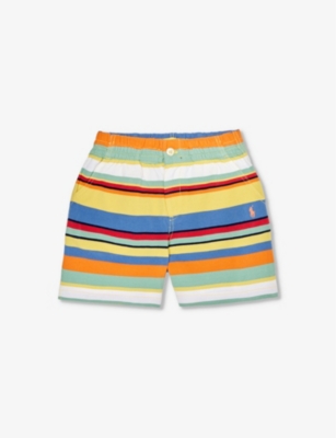 POLO RALPH LAUREN: Boys' logo-embroidered stripe-print cotton-piqué shorts
