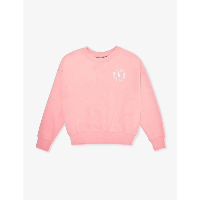 Polo Ralph Lauren Girls Pink Kids Girls' Logo Text-print Cotton-jersey Sweatshirt