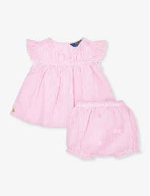 POLO RALPH LAUREN: Baby Girl stripe-pattern gathered-waist two-piece cotton set