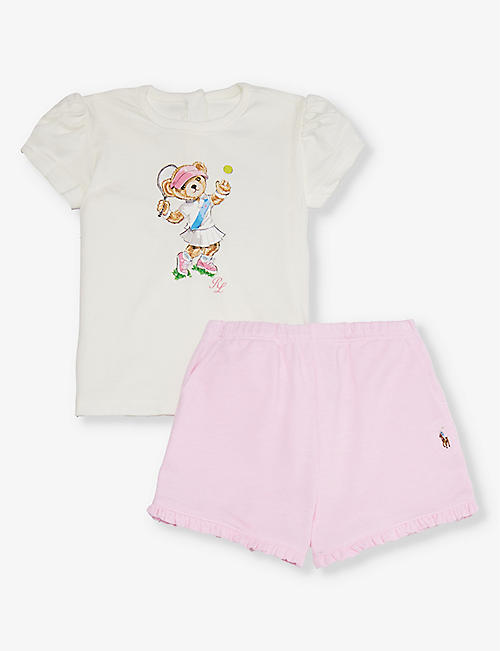 POLO RALPH LAUREN: Girls' Polo Bear-print two-piece cotton-jersey set