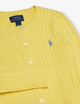 Shop Polo Ralph Lauren Girls Yellow Kids Girl's Cable-knit Cotton Cardigan