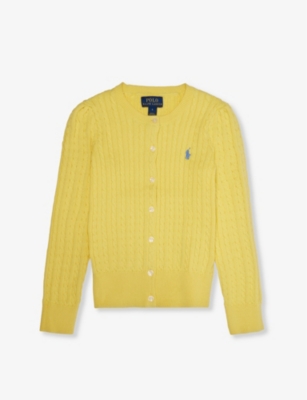 Polo Ralph Lauren Girls Yellow Kids Girl's Cable-knit Cotton Cardigan