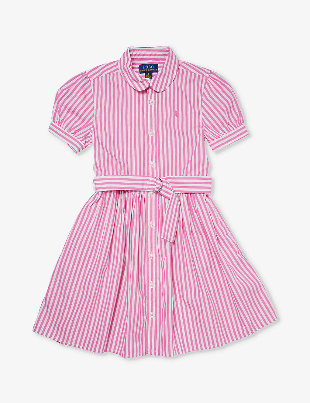 Polo Ralph Lauren Girls Pink Kids Brand-embroidered Puff-sleeve Cotton Dress 4-12 Years