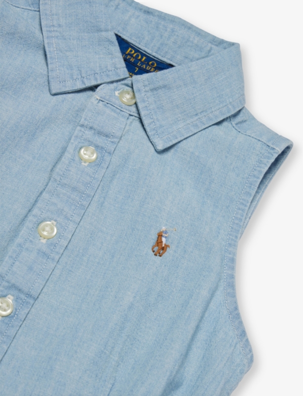 Girls' Adalene brand-embroidered sleeveless denim dress