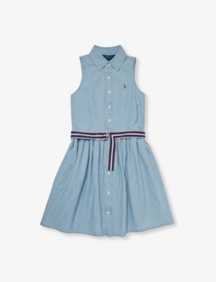Polo Ralph Lauren Girls Blue Kids Adalene Brand-embroidered Sleeveless Denim Dress 4-12 Years