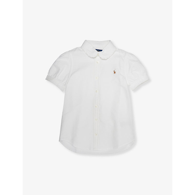 Polo Ralph Lauren Girls White Kids Girl's Logo-embroidered Cotton Shirt