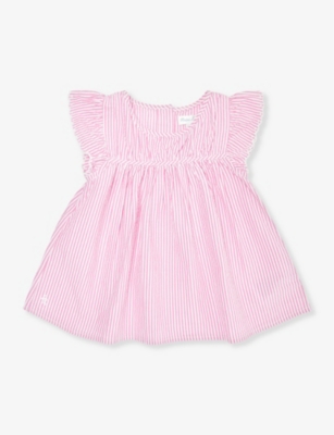 Polo Ralph Lauren Kids' Girls' Stripe-pattern Seersucker-cotton Top In Pink
