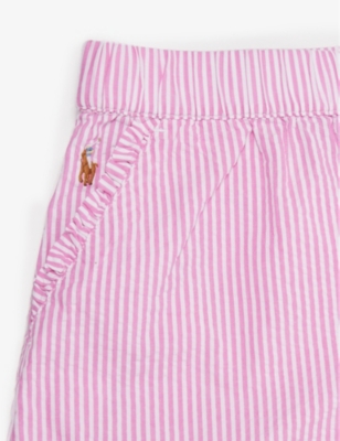 Shop Polo Ralph Lauren Girls Pink Kids Girls' Striped Cotton Shorts