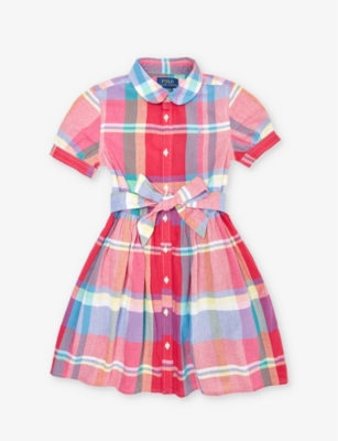 POLO RALPH LAUREN: Girls' check-pattern flared-hem cotton dress