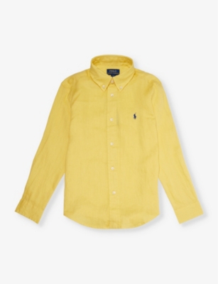 Shop Polo Ralph Lauren Boys Oasis Ylw Kids Boys' Logo-embroidered Linen Shirt