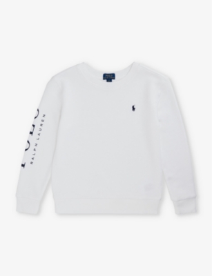 Shop Polo Ralph Lauren Boys White Kids Boys' Logo-print Long-sleeve Cotton-blend Sweatshirt
