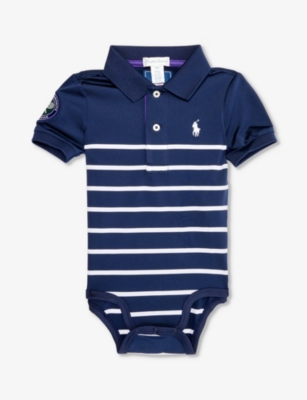 POLO RALPH LAUREN: Polo Ralph Lauren x Wimbledon Baby Boy stripe-print recycled-polyester blend polyester bodysuit