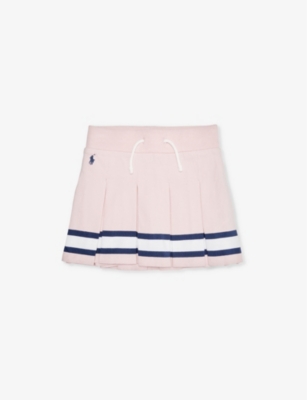Shop Polo Ralph Lauren Girls Pink Kids X Wimbledon Girls' Stripe-trim Cotton-jersey Skirt