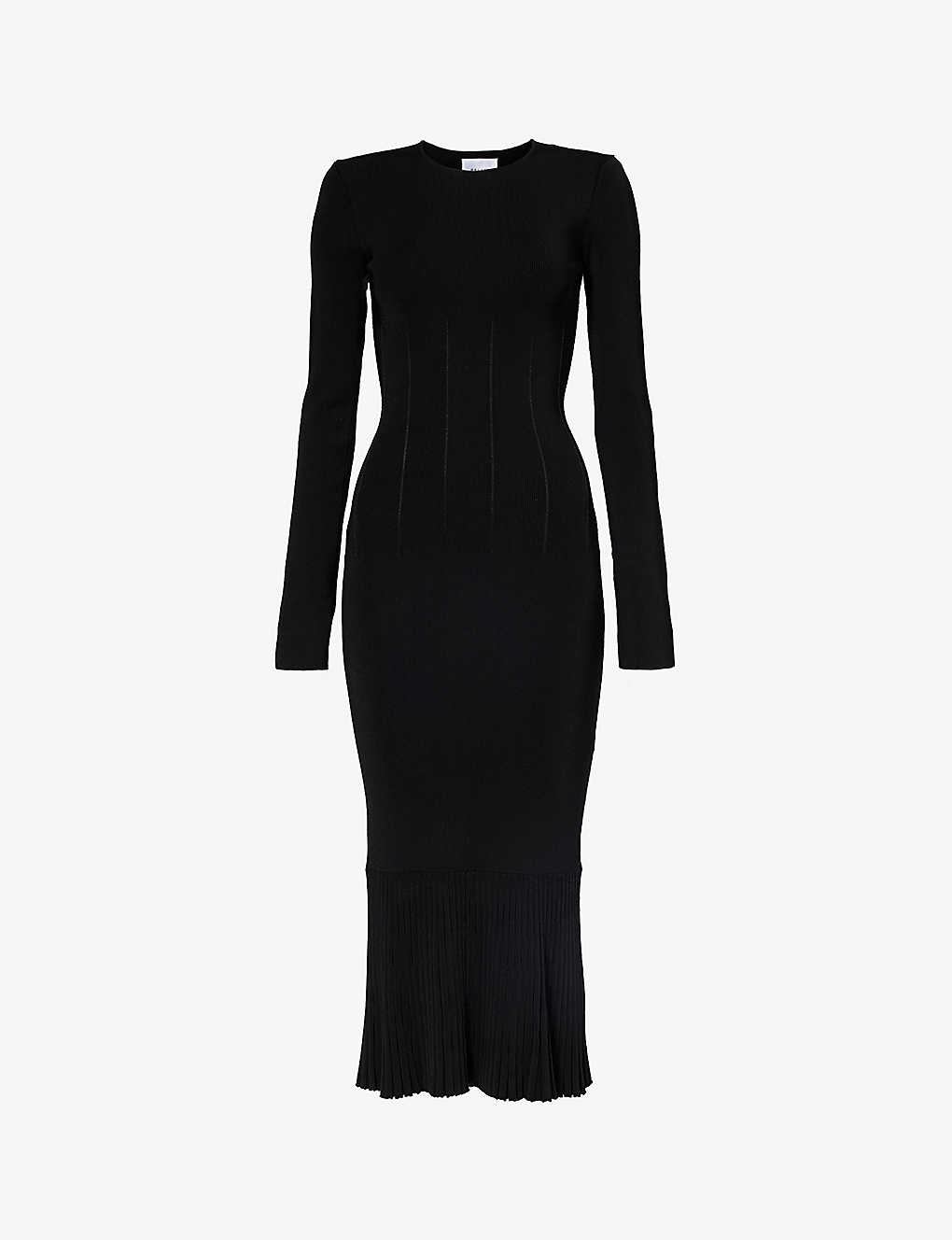Galvan London Womens Black Atlanta Pleated-hem Knitted Midi Dress