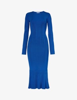 Galvan London Womens Ocean Atlanta Pleated-hem Knitted Midi Dress