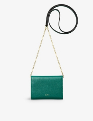Shop Cartier Womens Green Panthère De Mini Chain Leather Wallet-on-chain 1 Size
