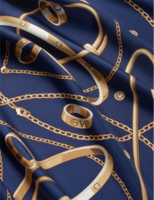 Cartier Womens Navy Precious Mundanity Graphic-print Silk-twill Scarf 90cm X 90cm In Navy