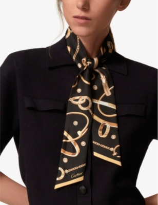Cartier Womens Black Precious Mundanity Graphic-print Silk-twill Headband In Black