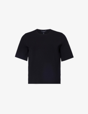Theory Womens Black Round-neck Regular-fit Knitted Top In Black