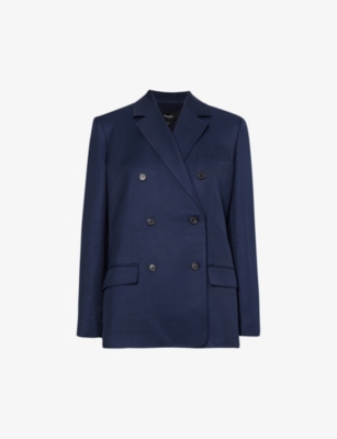 Theory Womens Nocturne Navy Double-breasted Shoulder-pad Woven Blazer In Blue