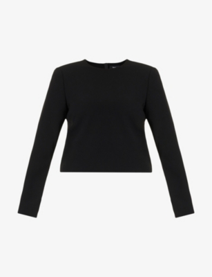 THEORY: Padded-shoulder round-neck woven-blend top