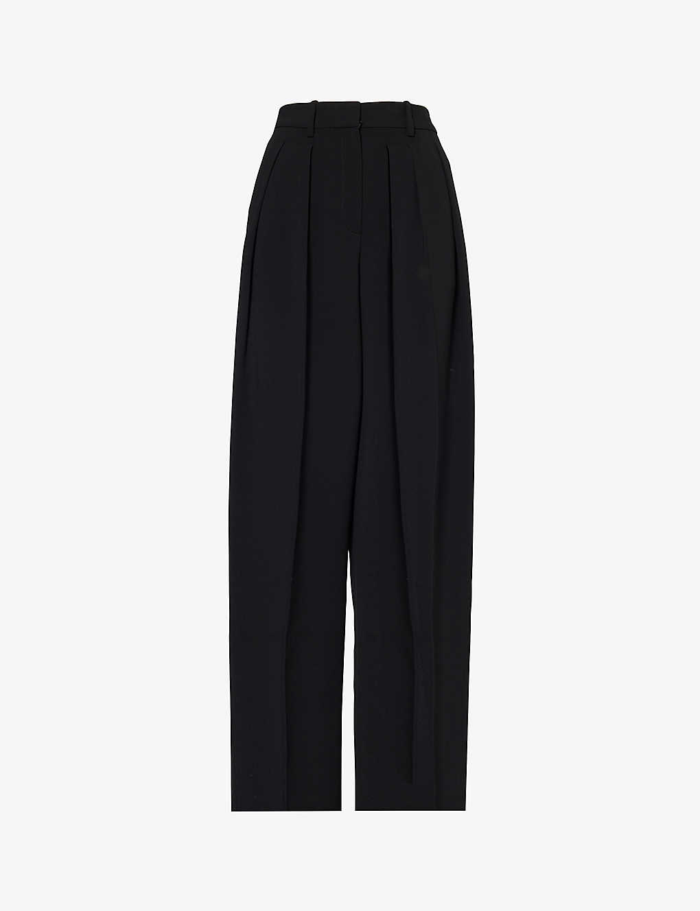 Theory Womens Black High-rise Pleated Woven Trousers