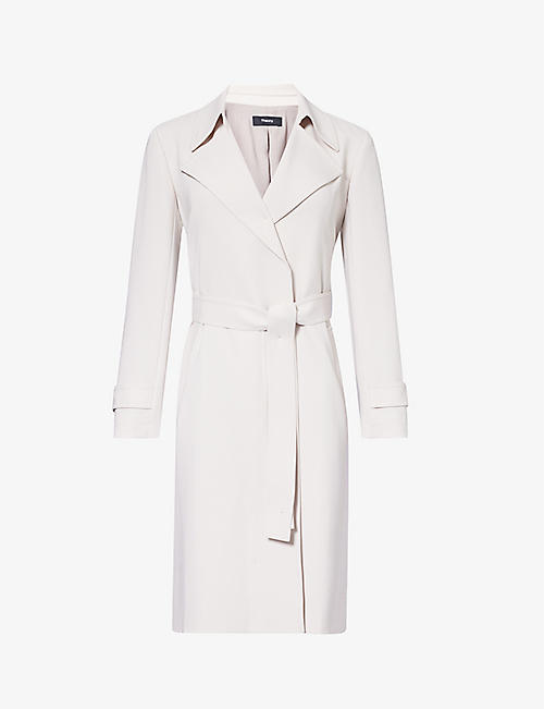 THEORY: Peak-lapel belted woven coat