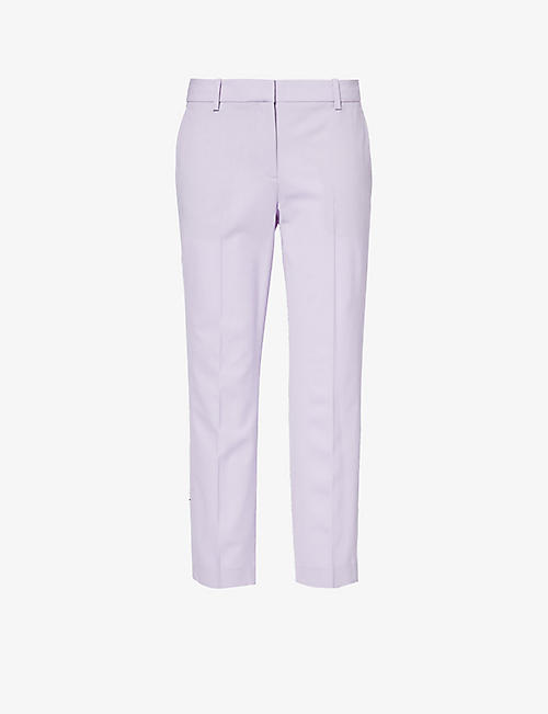 THEORY: Pressed-crease straight-leg mid-rise wool-blend trousers