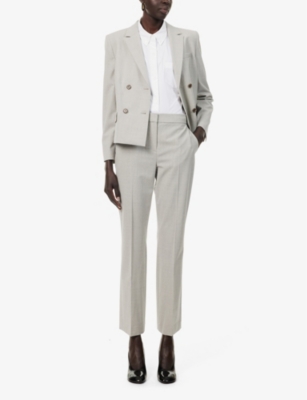 Shop Theory Women's Light Grey Melange Straight-leg Mid-rise Wool-blend Trousers