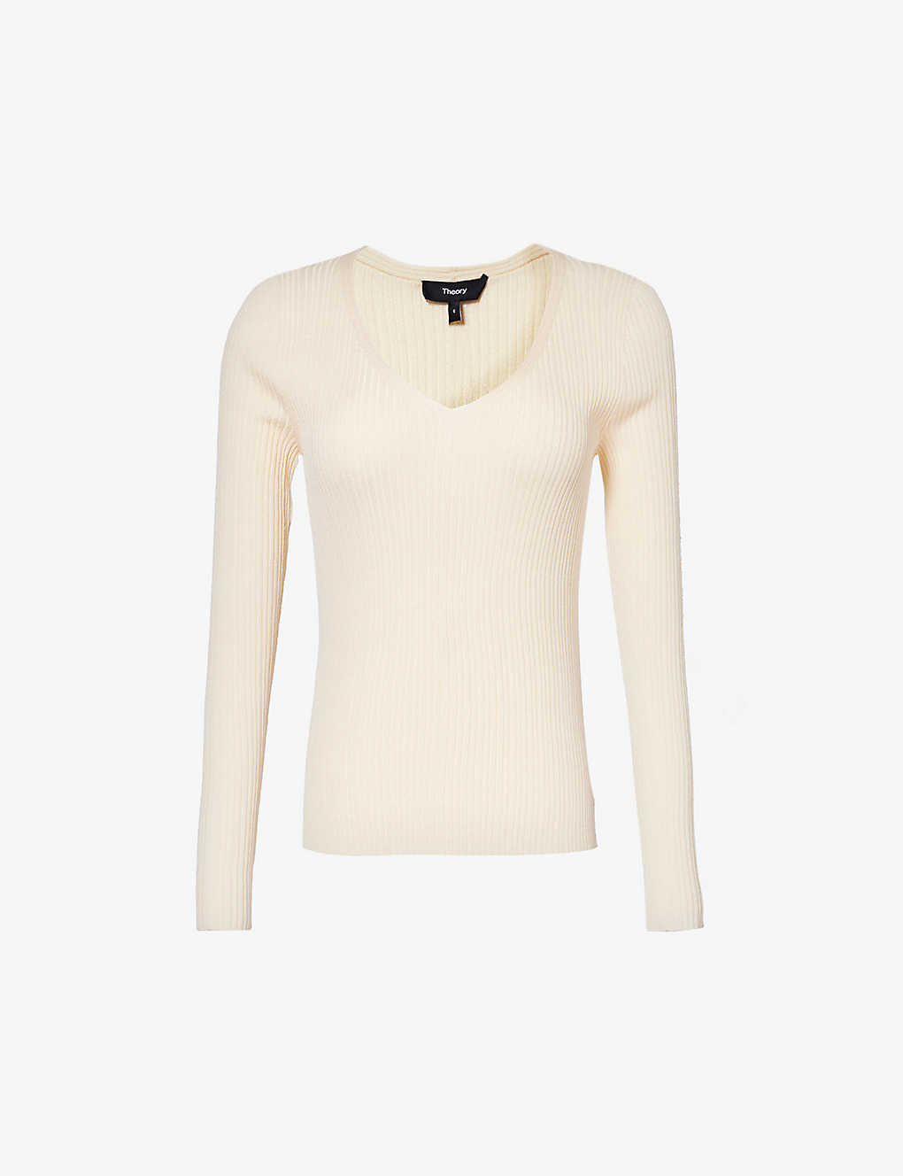 Theory Womens Ecru V-neck Relaxed-fit Wool-blend Jumper