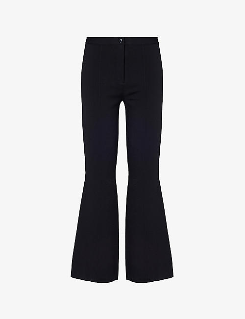 THEORY: Flared-leg elasticated-waist crepe-knit trousers