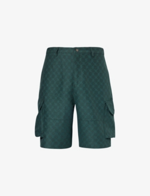 Shop Daily Paper Men's Pine Green Benji Brand-embellished Woven Cargo Shorts
