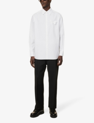 Shop Valentino Garavani Men's Bianco Butterfly-appliqué Logo-embroidered Cotton Shirt
