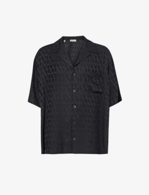 Shop Valentino Garavani Men's Iconograph Nero Logo-embellished Relaxed-fit Silk Shirt