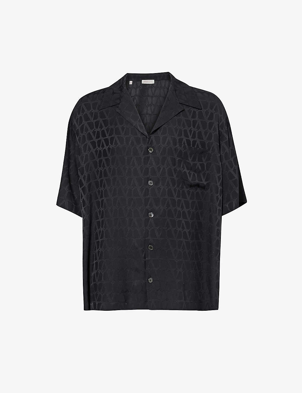 Shop Valentino Garavani Men's Iconograph Nero Logo-embellished Relaxed-fit Silk Shirt