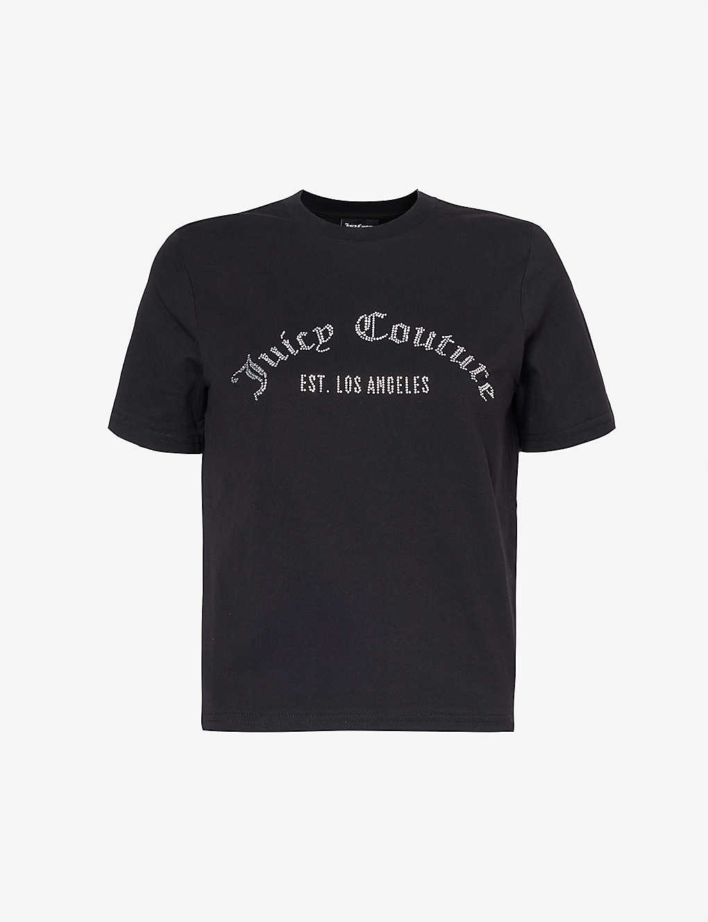 Shop Juicy Couture Noah Rhinestone-logo Cotton-jersey T-shirt In Black