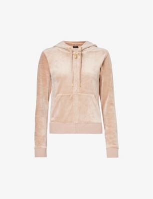 Shop Juicy Couture Robertson Logo-embroidered Velour Hoody In Brown