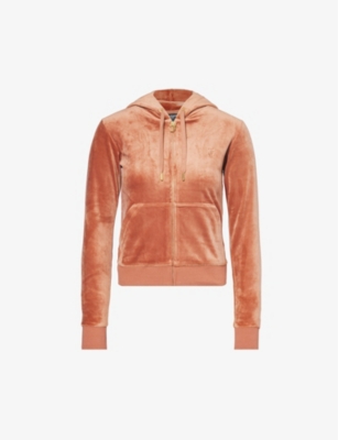 Juicy Couture Womens Copper Brown Dressing Gownrtson Logo-embroidered Velour Hoody In Orange