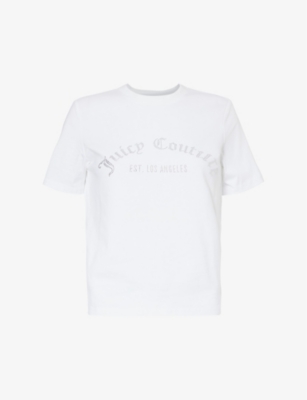 Shop Juicy Couture Rhinestone-embellished Slim-fit Cotton-jersey T-shirt In White